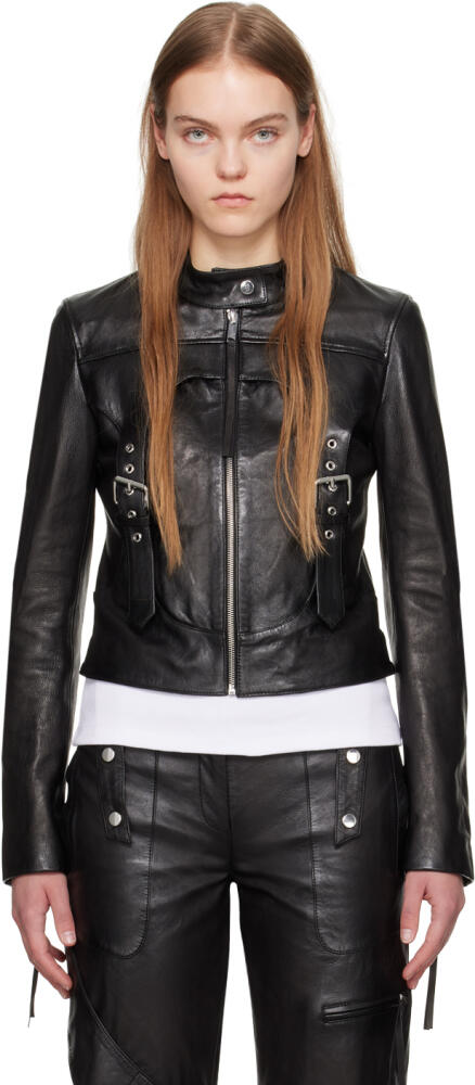 Blumarine Black Guêpière Leather Biker Jacket Cover