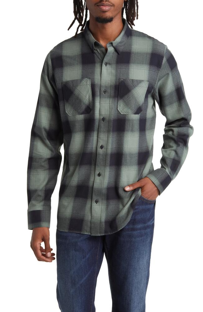 TravisMathew Cloud Plaid Flannel Button-Up Shirt in Black/Laurel Cover