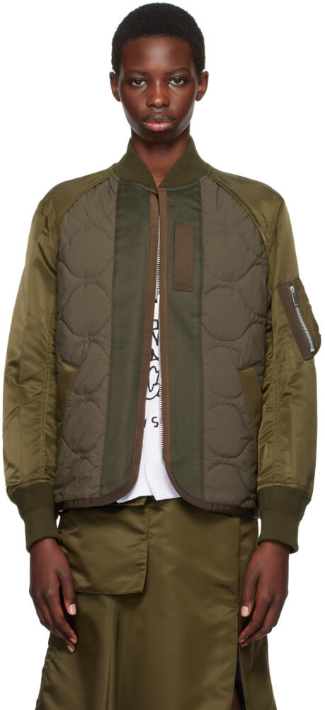 sacai Khaki Quilted Bomber Jacket Cover