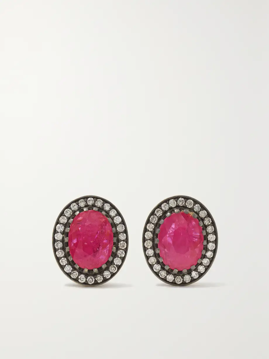 Amrapali London - Rajasthan Rhodium-plated 18-karat Gold, Ruby And Diamond Earrings - One size Cover