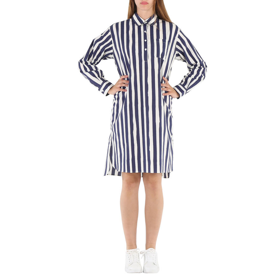 A.P.C. Ladies Dark Blue Robe Plaja Striped Tie-Waist Shirt Dress Cover