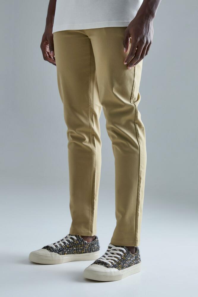 Mens Fixed Waist Slim Fit Technical Stretch Pants - Beige Cover