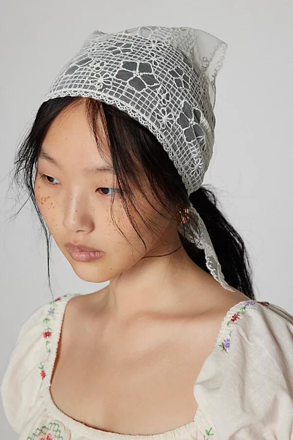 Floral Check Sheer Headscarf in Ivory Combo Cover