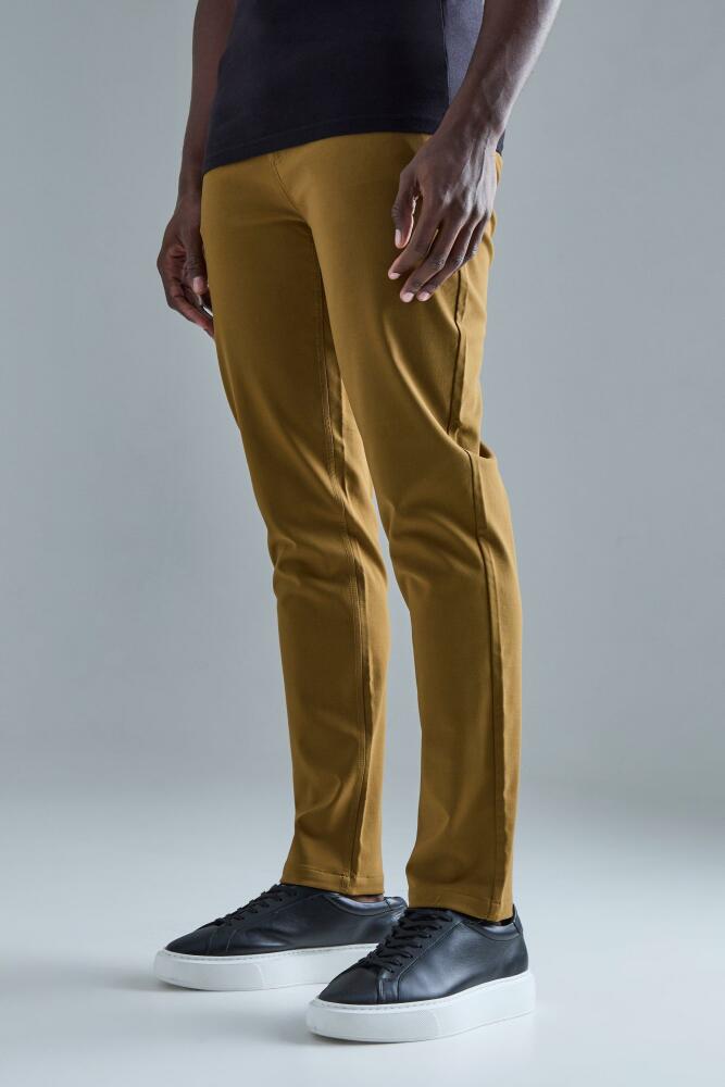 Mens Fixed Waist Slim Fit Technical Stretch Pants - Brown Cover