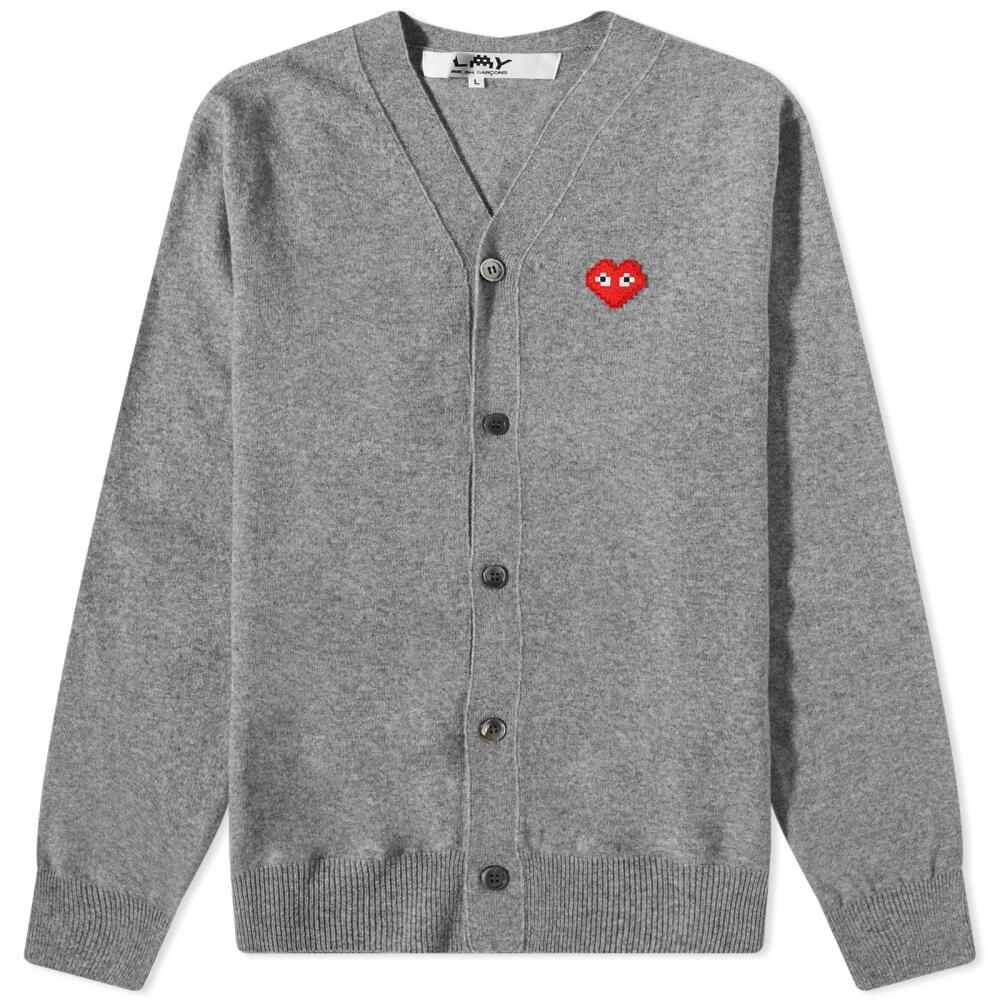 Comme des Garçons Play Men's Invader Heart V-Neck Cardigan in Light Grey Cover