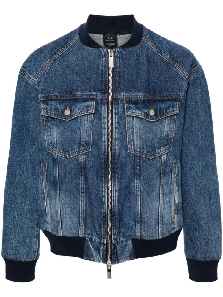 Armani Exchange washed denim bomber jacket - Blue Cover