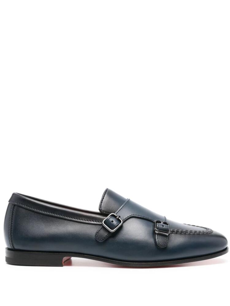 Santoni double-buckle leather Monk shoes - Blue Cover