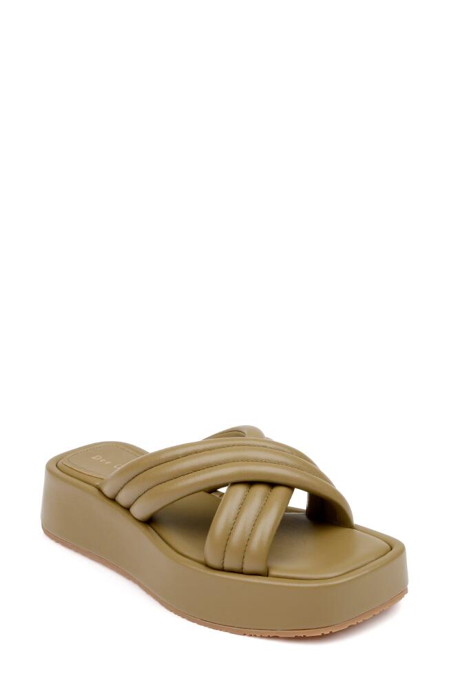 Dee Ocleppo Sicily Platform Slide Sandal in Moss Leather Cover