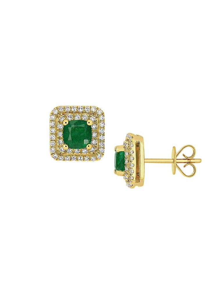 Sonatina Women's 14K Yellow Gold, Emerald & Diamond Stud Earrings Cover