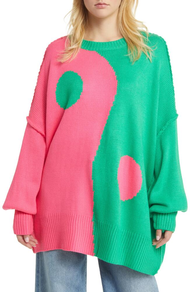 Dressed in Lala Yin & Yang Oversize Sweater in Pink Green Cover