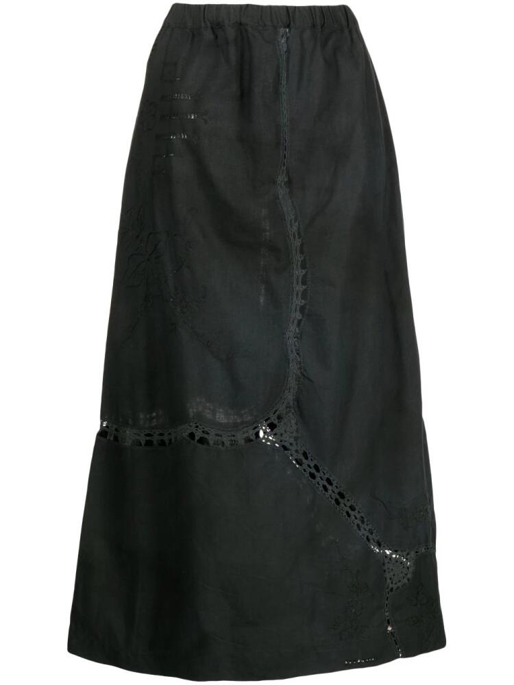 By Walid embroidered-detail cotton long skirt - Black Cover