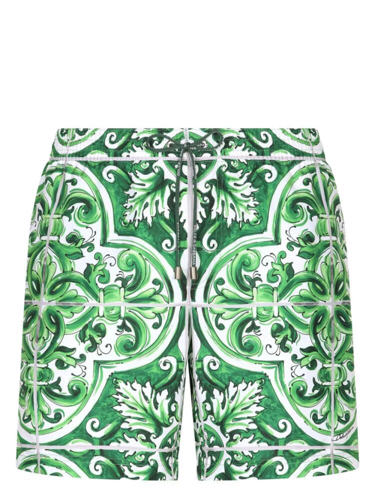 Dolce & Gabbana Majolica-print drawstring swim shorts - Green Cover