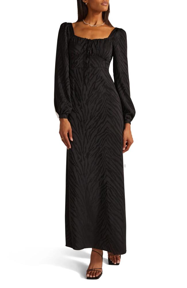 Favorite Daughter The One That Got Away Zebra Jacquard Long Sleeve Maxi Dress in Black Zebra Jacqua Cover