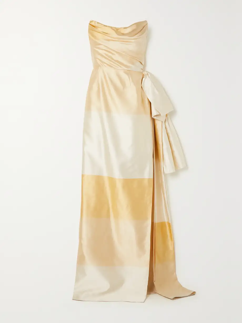 MARKARIAN - Athena Strapless Draped Striped Silk-satin Gown - Gold Cover