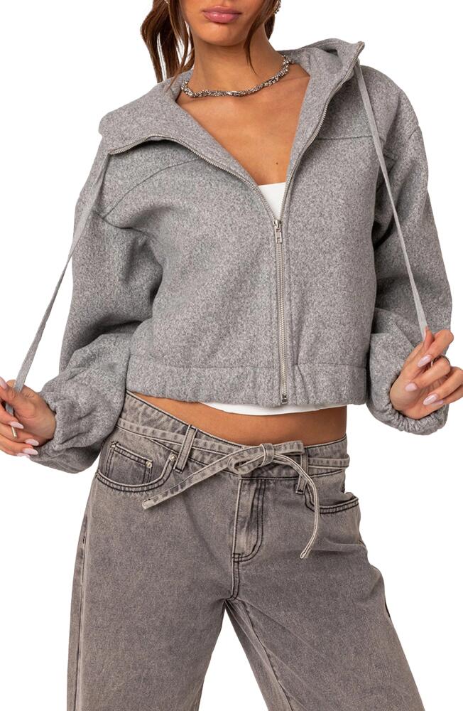 EDIKTED Textured Crop Hooded Jacket in Gray Melange Cover