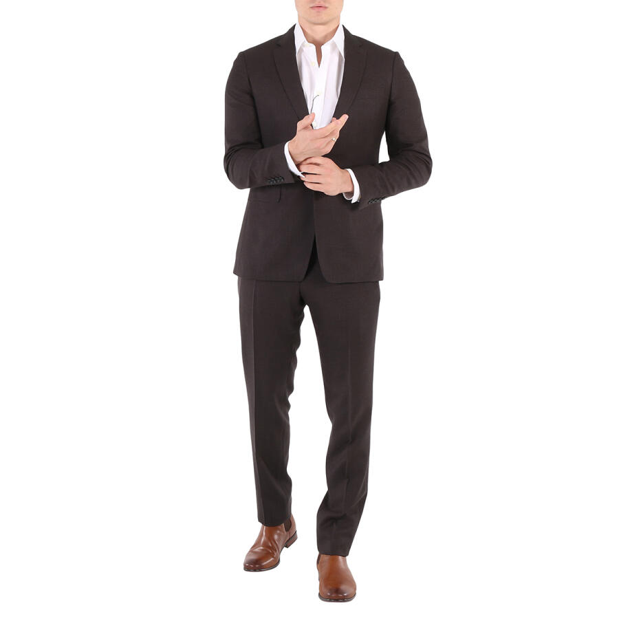 Burberry Mens Dark Brown Slim Fit Puppytooth Check Wool Suit Cover