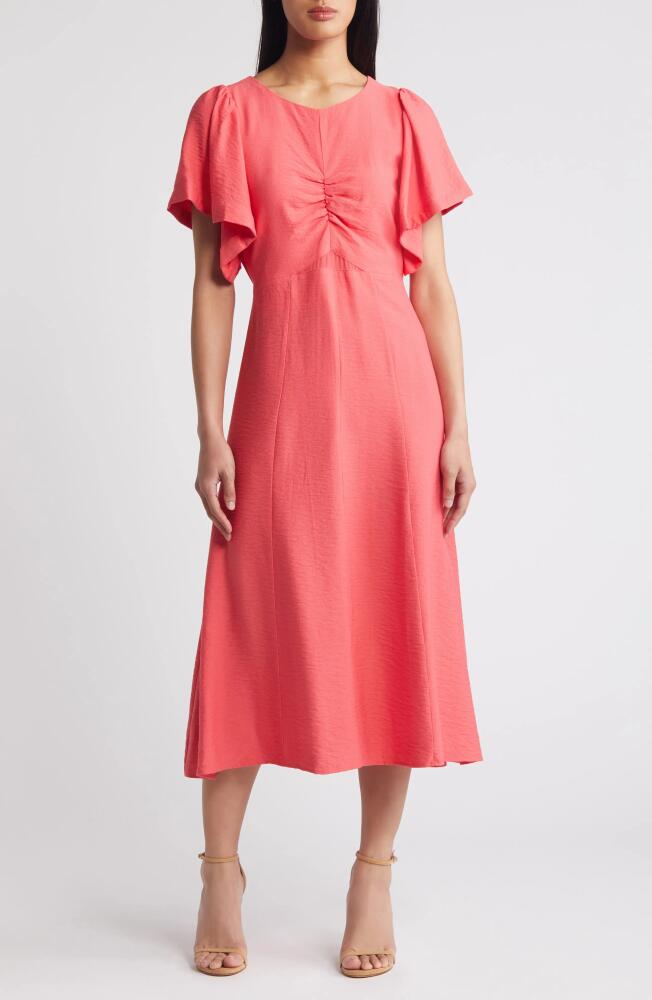 DKNY Flutter Sleeve Crinkle Dress in Beach Coral Cover