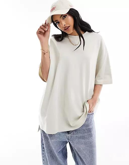 ASOS DESIGN oversized loop back t-shirt in stone-Neutral Cover