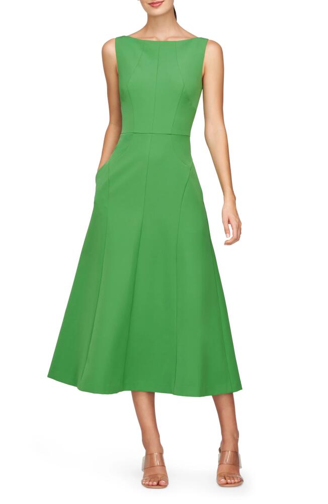 Kay Unger Amari Sleeveless Stretch Crepe Midi Cocktail Dress in Lush Green Cover