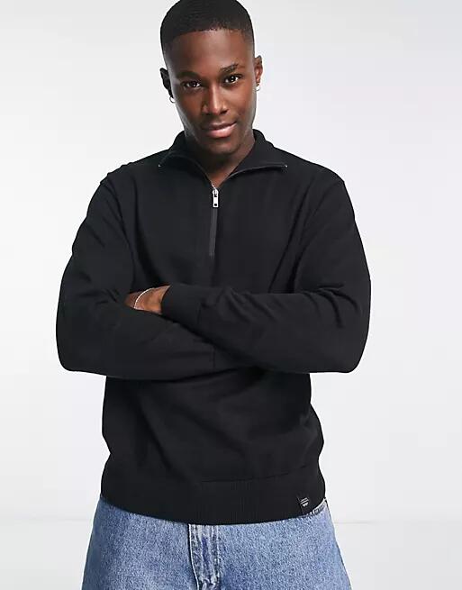 Pull & Bear half zip sweater in black Cover