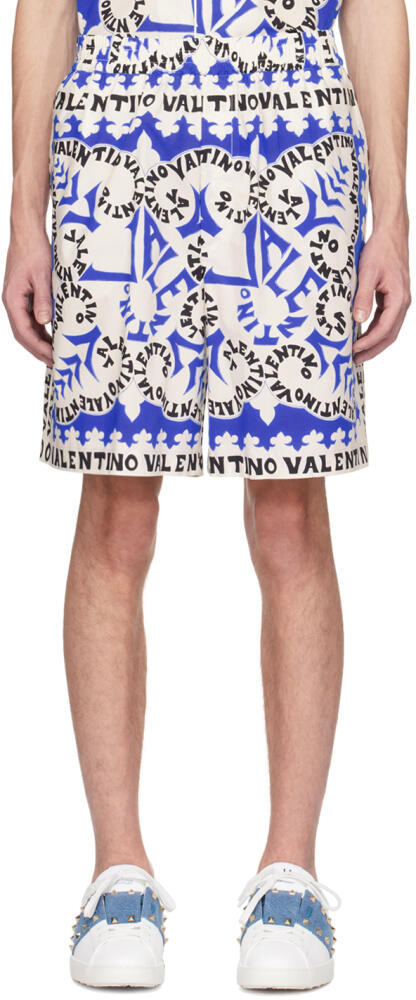 Valentino White & Blue Mini Bandana Bermuda Shorts Cover