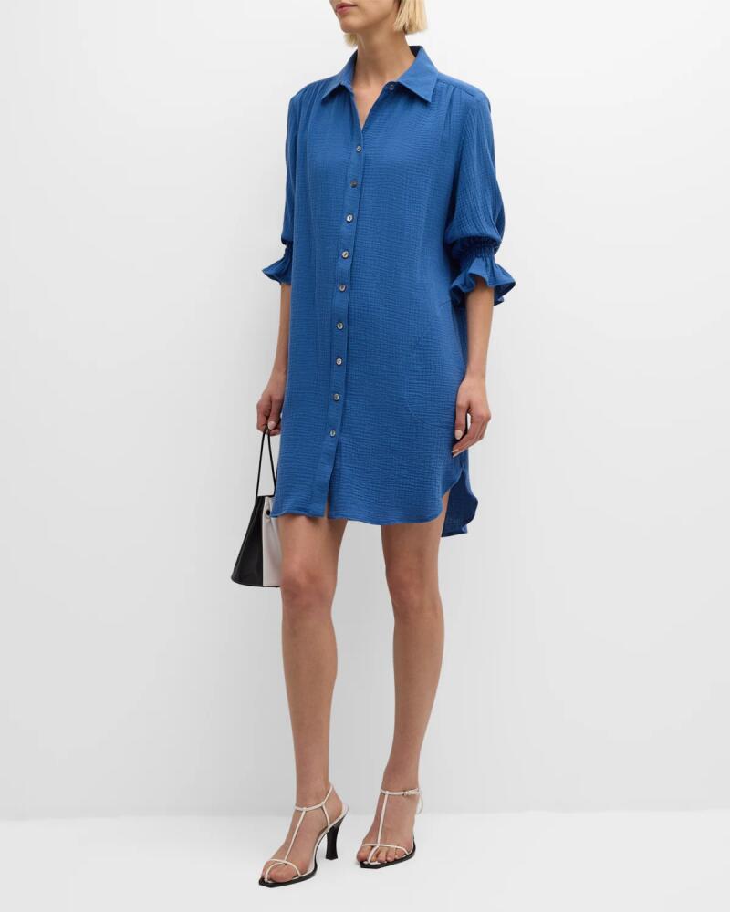 Finley Miller Blouson-Sleeve Cotton Gauze Shirtdress Cover