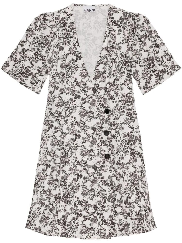 GANNI floral-print wrap minidress - White Cover