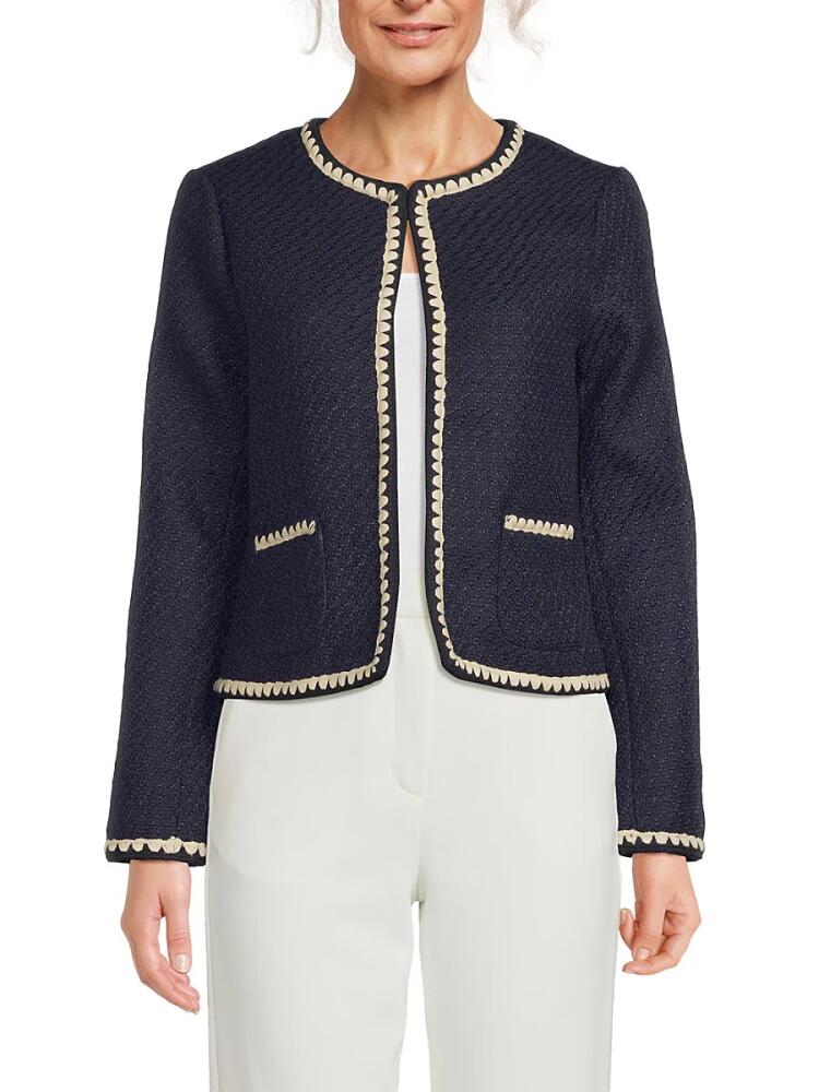 Wdny Men's Scalloped Trim Bouclé Jacket - Navy Cream Cover