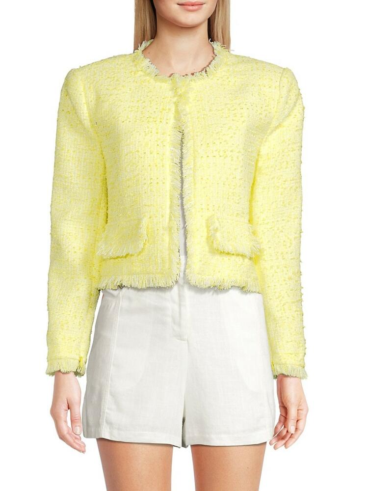 BCBGMAXAZRIA Women's Bouclé Fringe Jacket - Jaune Cover