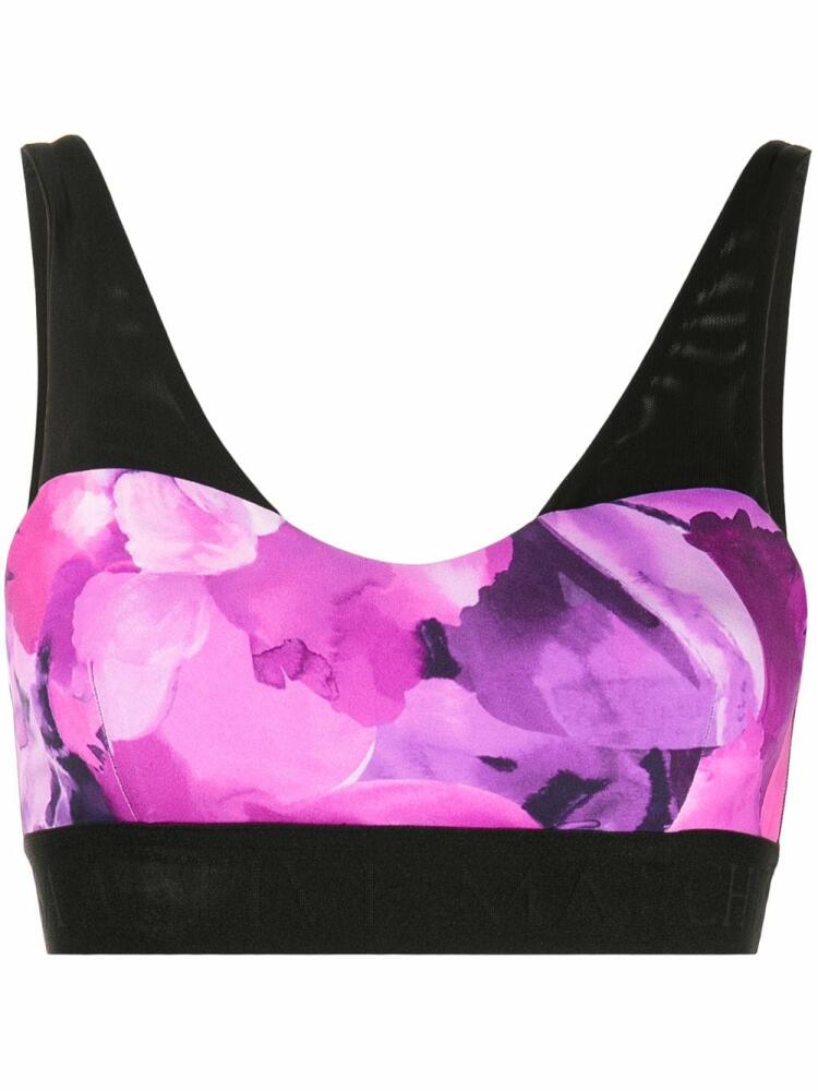 Marchesa Notte Coco floral-print sports bra - Purple Cover