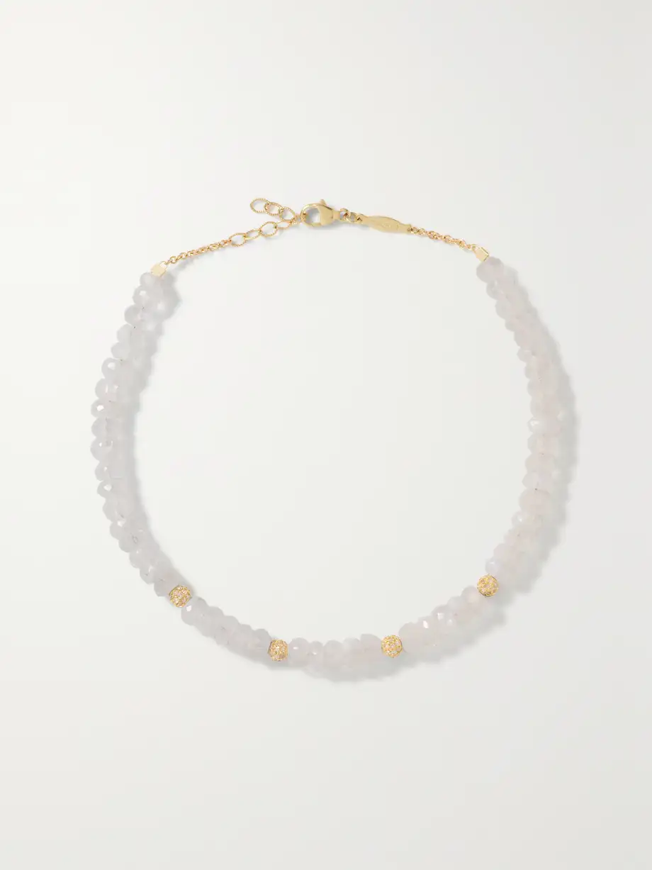 Jacquie Aiche - 14-karat Gold, Moonstone And Diamond Anklet - White Cover