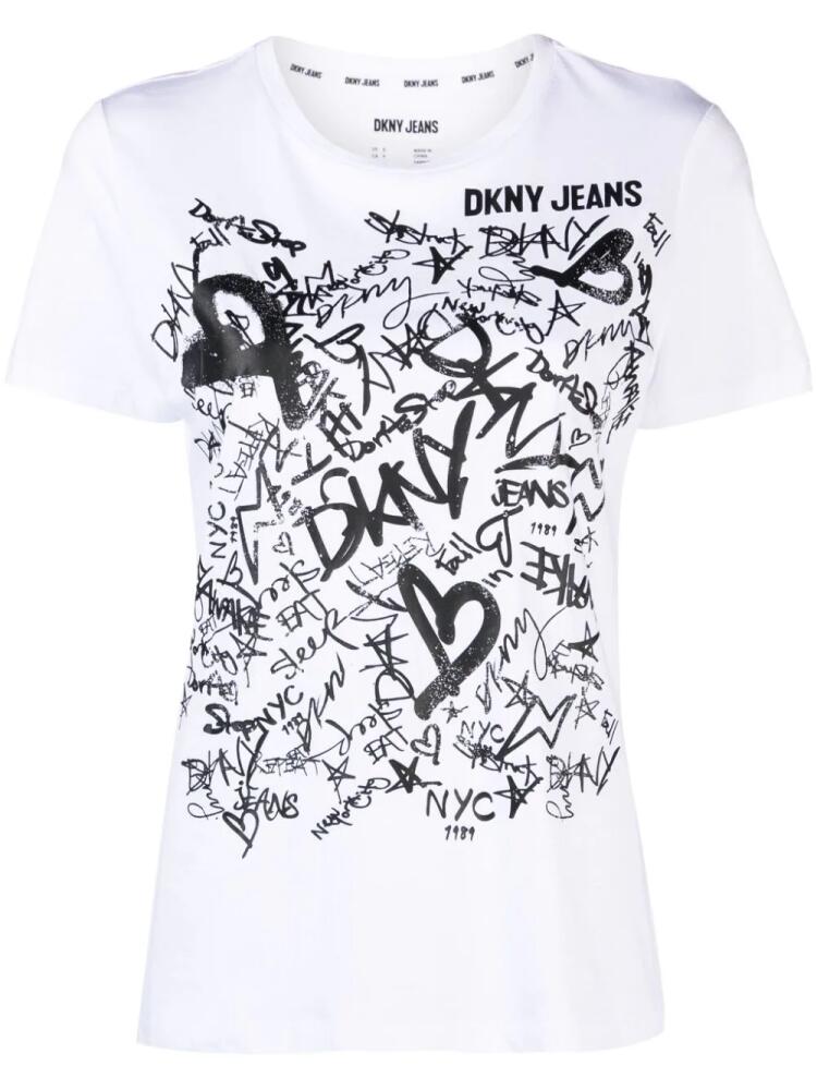 DKNY logo-graffiti cotton-blend T-shirt - White Cover