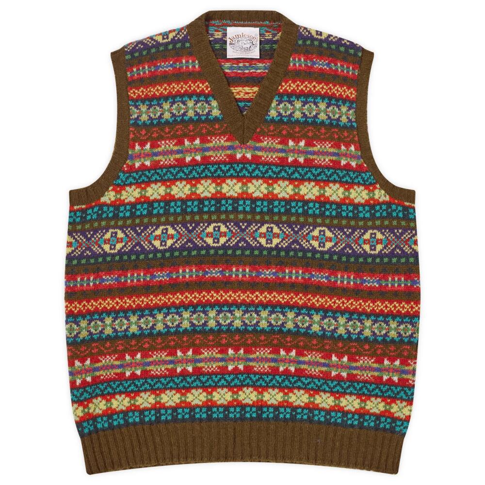 Jamieson's of Shetland Men's Fair Isle V-Neck Vest in Olive Cover