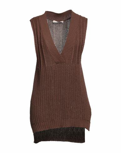 Rinascimento Woman Sweater Dark brown Cotton, Acrylic Cover