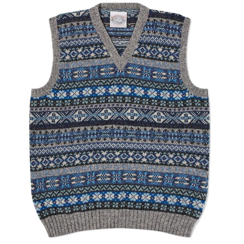 Jamieson's of Shetland Men's Fair Isle V-Neck Vest in Slate/Granite Cover