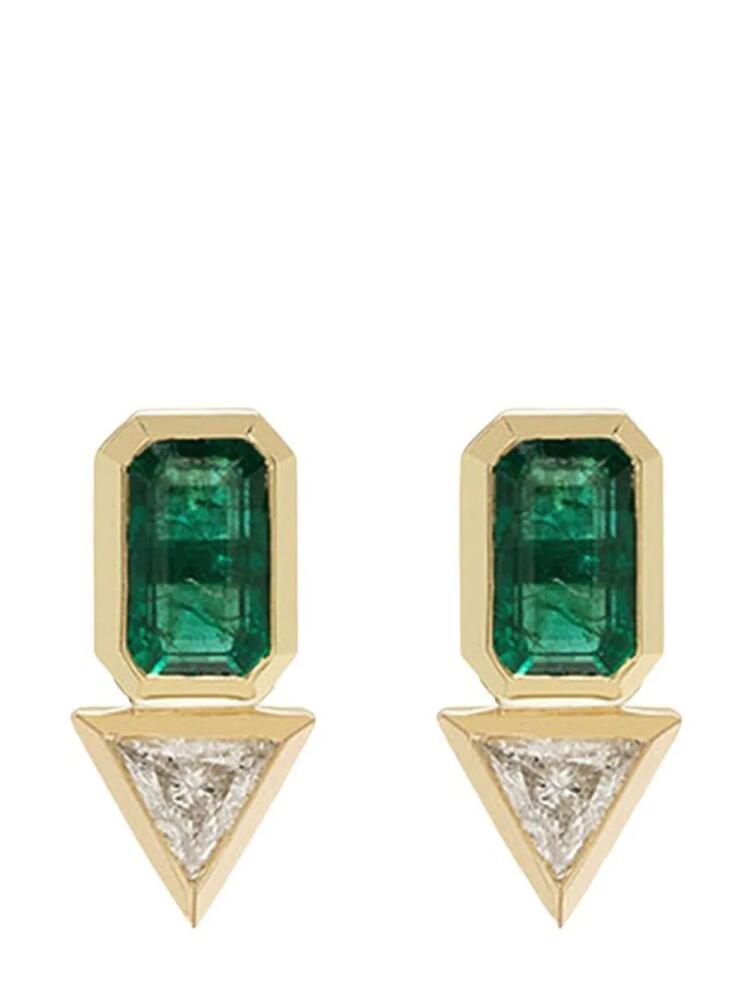 Azlee 18kt yellow gold emerald and diamond earrings Cover