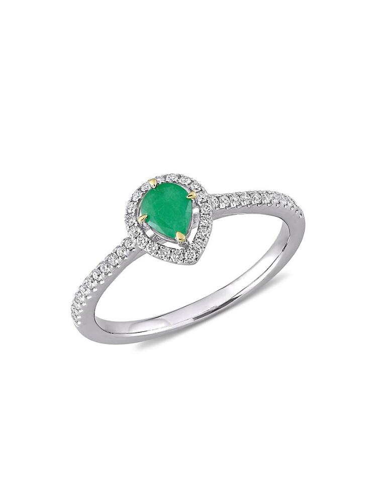 Sonatina Women's 14K Two Tone Gold, Emerald & Diamond Halo Ring Cover