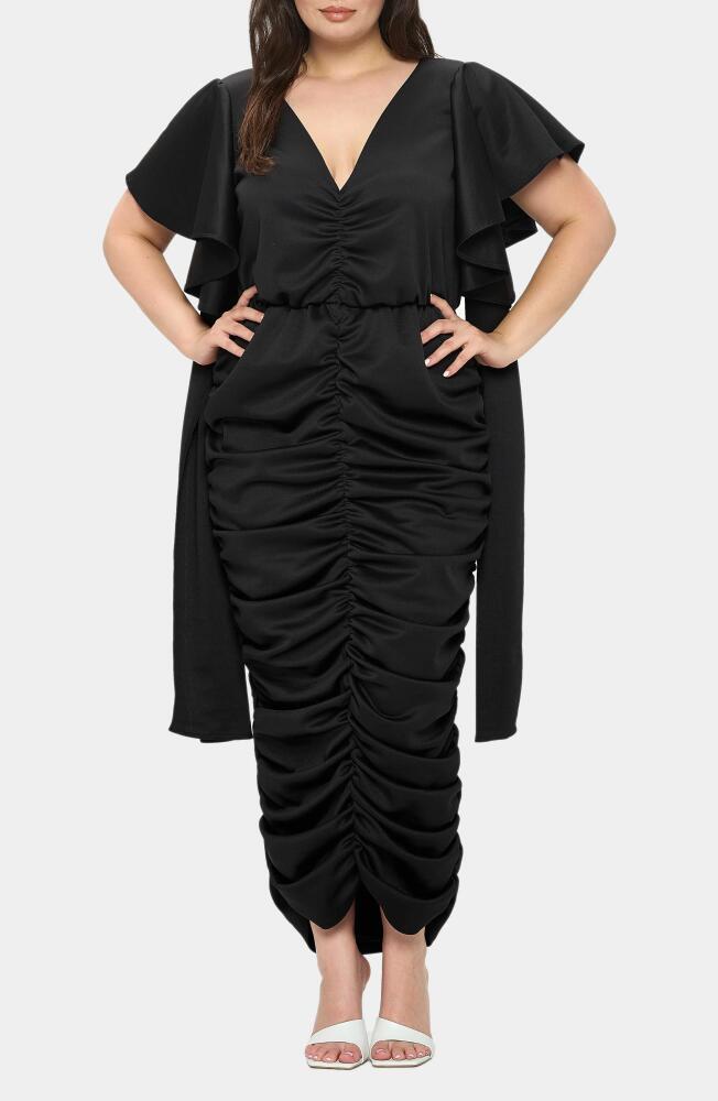 L I V D Nadia Ruched V-Neck Midi Dress in Black Cover