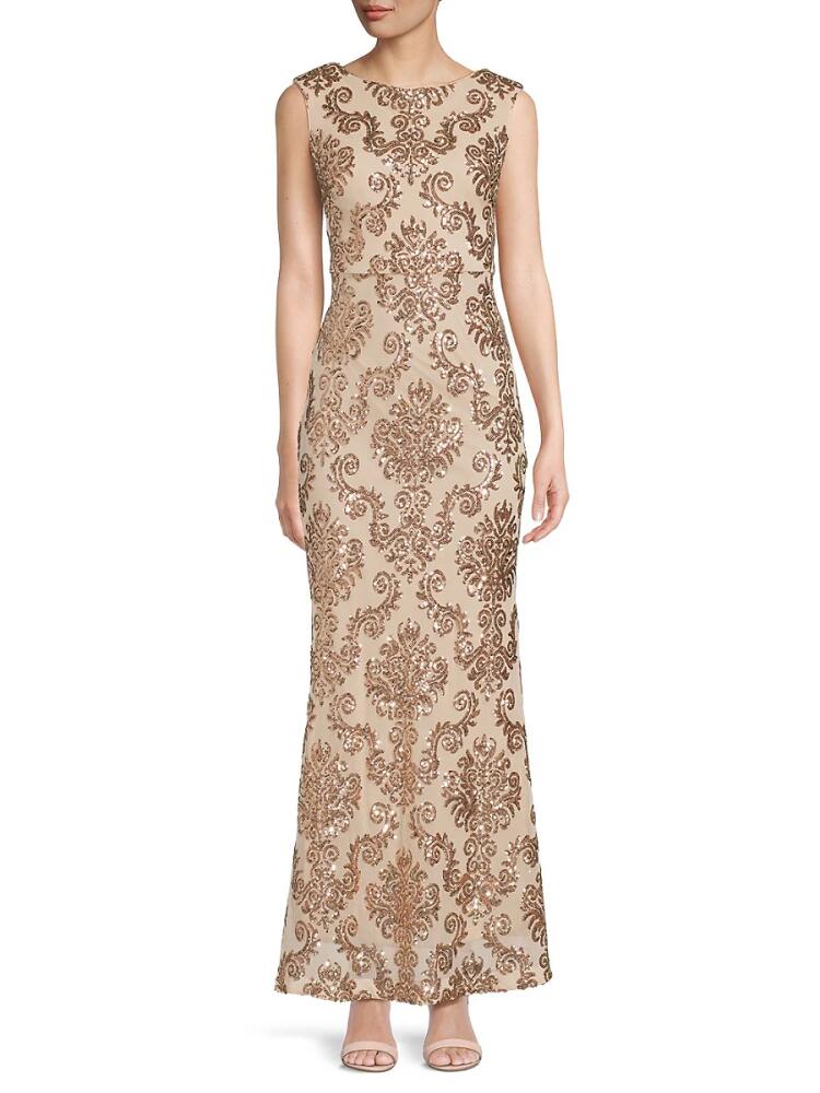 Vince Camuto Women's Sequin Boatneck Gown - Champagne Cover