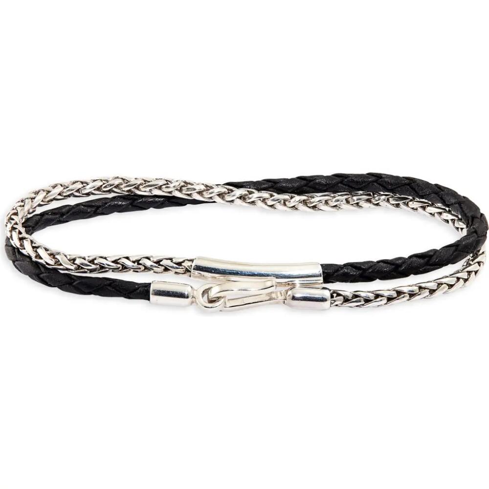 Caputo & Co. Braided Sterling Silver & Leather Double Wrap Bracelet in Black Cover