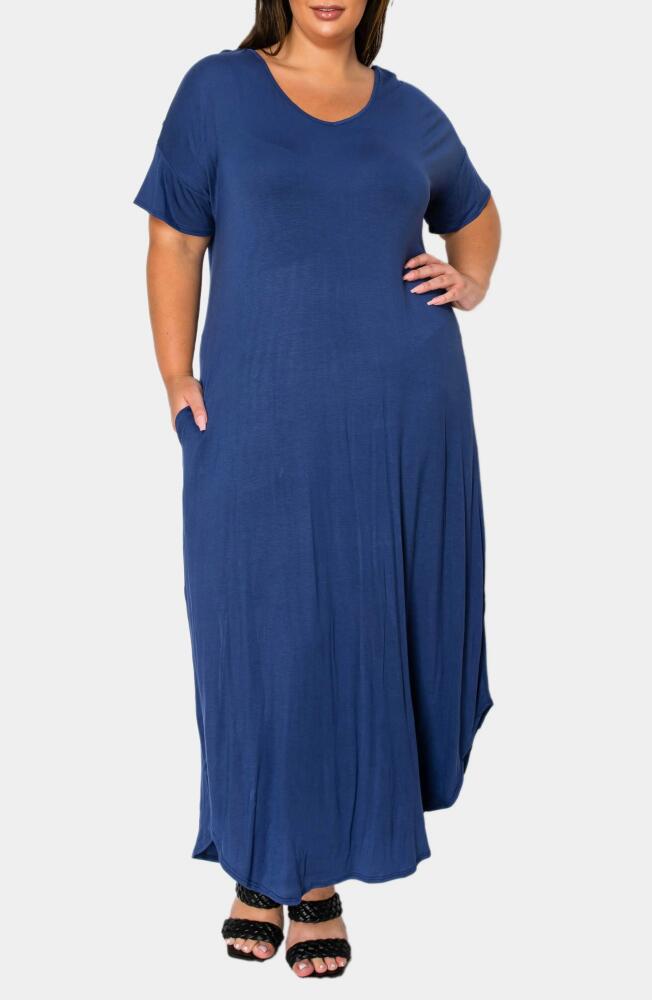 L I V D Short Sleeve Jersey Maxi Dress in Denim Dark Cover