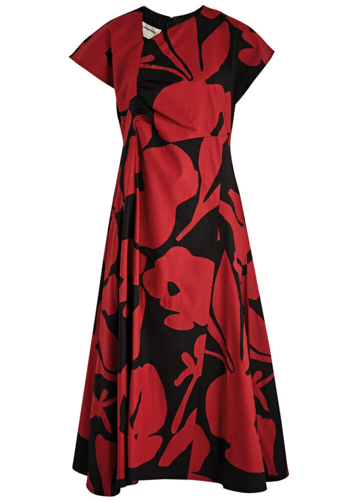 Lovebirds Floral-appliquéd Twill Midi Dress - Black Red Cover