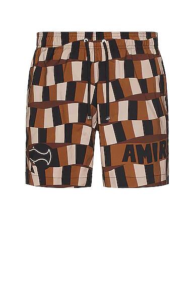 Amiri Checkered Snake Swim Trunks in Brown Cover