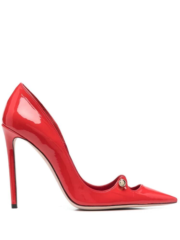 HARDOT 110mm bar-detail patent leather pumps - Red Cover