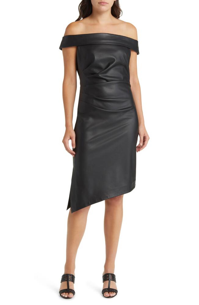 Milly Ally Off the Shoulder Faux Leather Sheath Dress in Black Cover