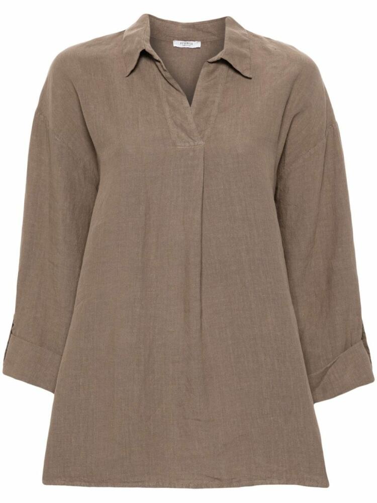 Peserico turn-up cuffs linen blouse - Brown Cover