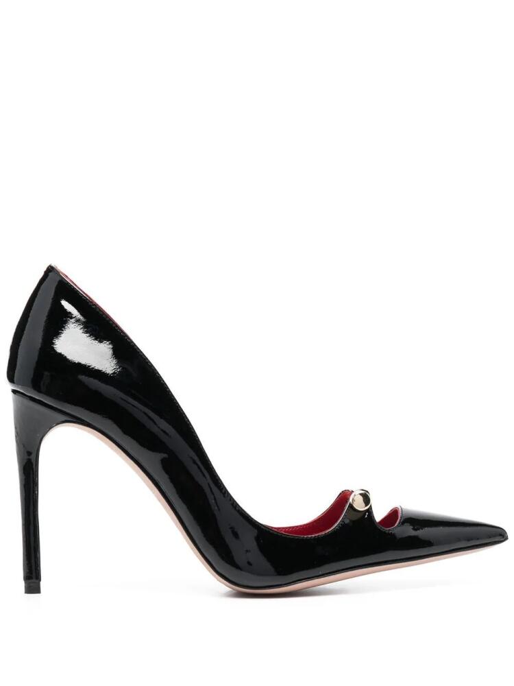 HARDOT 110mm bar-detail patent leather pumps - Black Cover