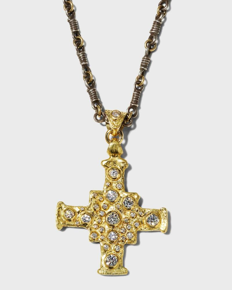 Lee Brevard Two-Tone E. T. Cross Necklace with Diamonds, 22"L Cover