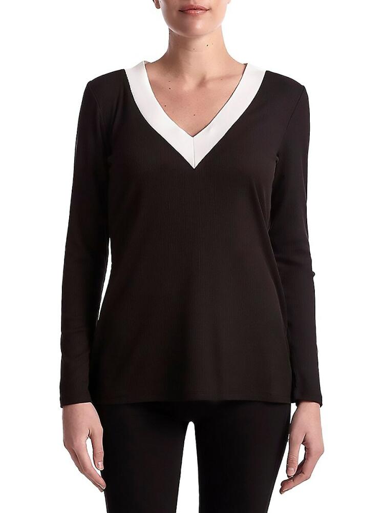 Capsule 121 Women's Aries Ribbed V Neck Top - Black White Cover