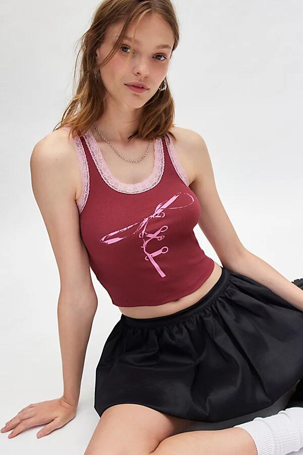 Lace Trim Bow Graphic Tank Top in Maroon Cover